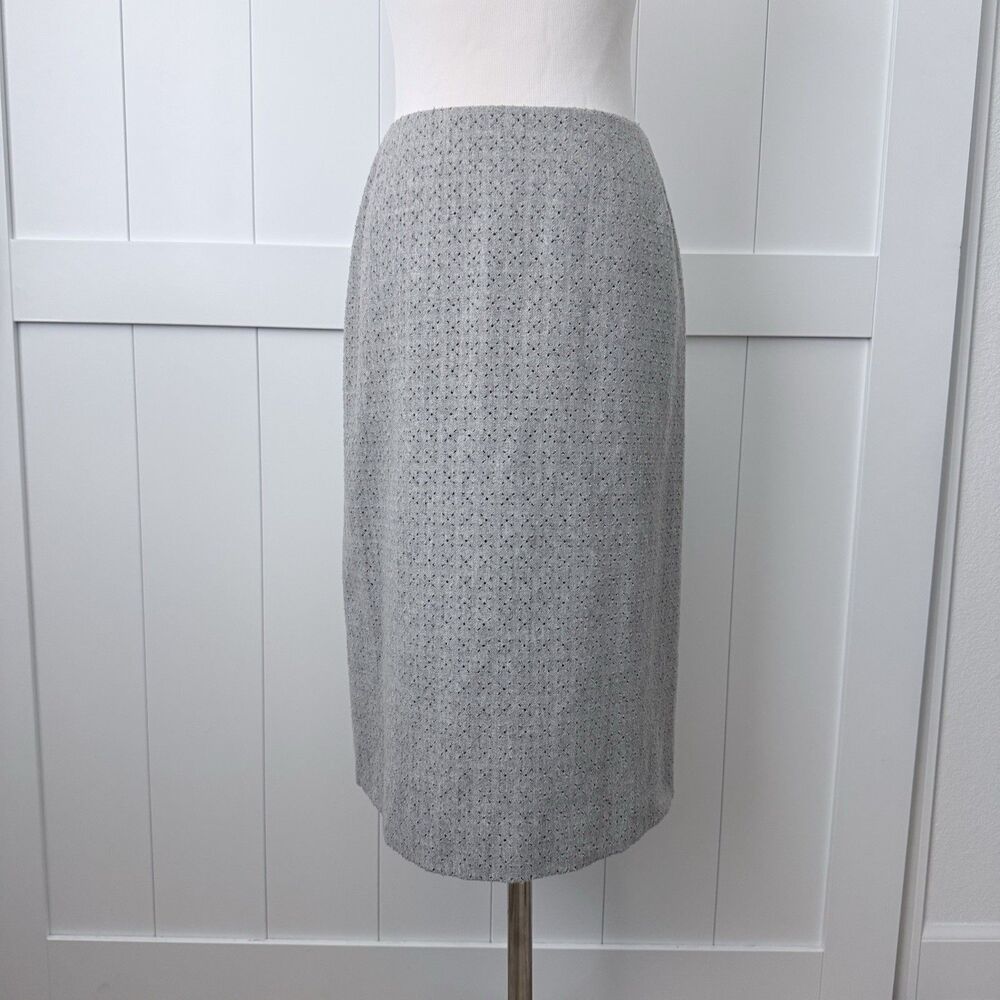 VTG Emanuel Ungaro Laser Cut Wool Skirt 90s Archival Minimalist Career Gray 4 38 - Picture 11 of 12